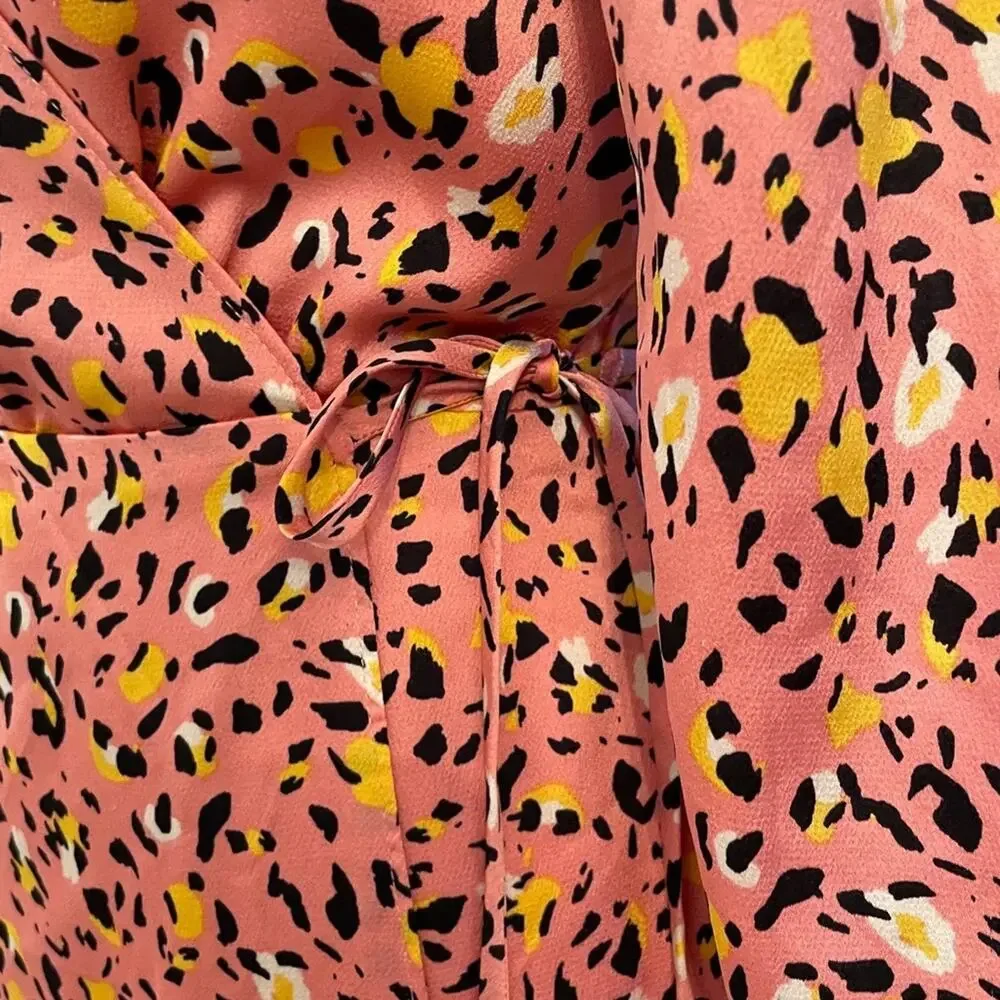 Leith Long Sleeve Cheetah Print Wrap Dress Sz S - Picture 5 of 9